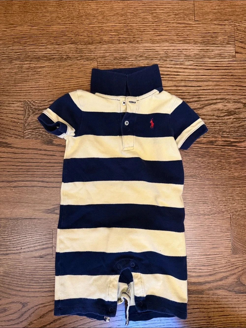 Ralph Lauren Navy & Yellow Striped Polo Romper